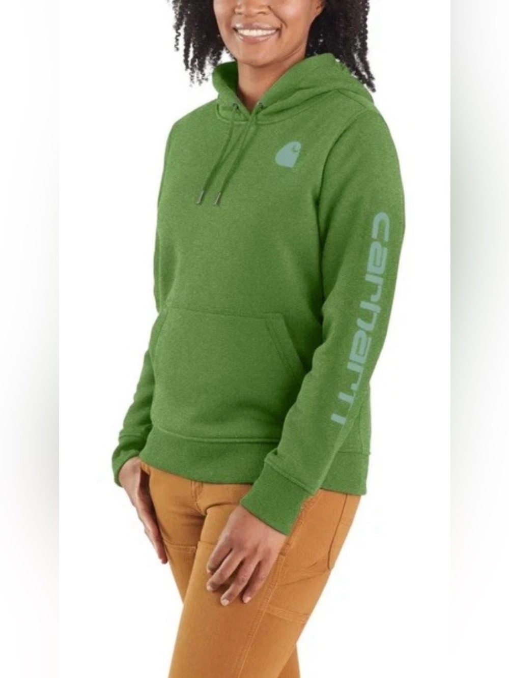 Carhartt Women's Iconic Clarksburg Kelly Green Logo Sleeve Pullover Hoodie